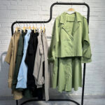 ست کت و دامن کتان نخ مای تین